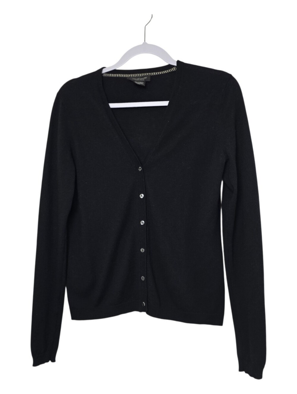 Lord & Taylor 100% Cashmere Black V-Neck Cardigan Sweater Size M Button Front